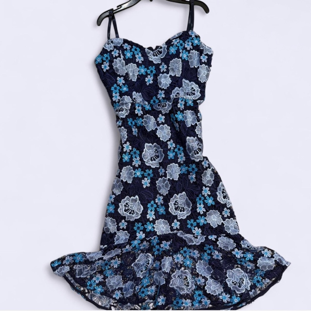 Guess Navy and Blue Floral Midi Dress